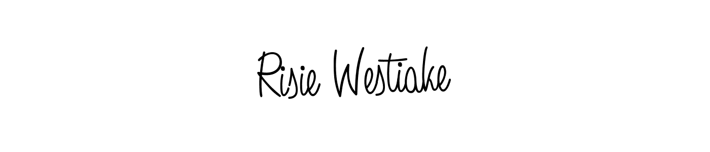 How to make Risie Westiake name signature. Use Angelique-Rose-font-FFP style for creating short signs online. This is the latest handwritten sign. Risie Westiake signature style 5 images and pictures png