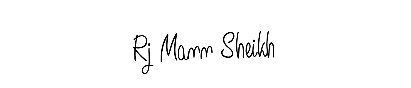 You should practise on your own different ways (Angelique-Rose-font-FFP) to write your name (Rj Mann Sheikh) in signature. don't let someone else do it for you. Rj Mann Sheikh signature style 5 images and pictures png