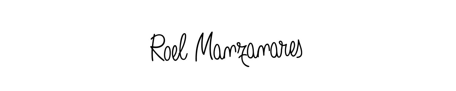 You should practise on your own different ways (Angelique-Rose-font-FFP) to write your name (Roel Manzanares) in signature. don't let someone else do it for you. Roel Manzanares signature style 5 images and pictures png