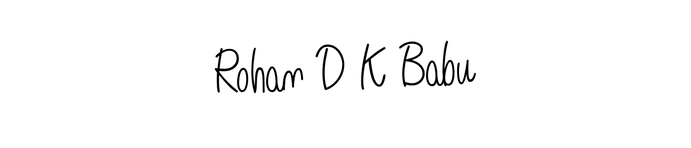 You should practise on your own different ways (Angelique-Rose-font-FFP) to write your name (Rohan D K Babu) in signature. don't let someone else do it for you. Rohan D K Babu signature style 5 images and pictures png