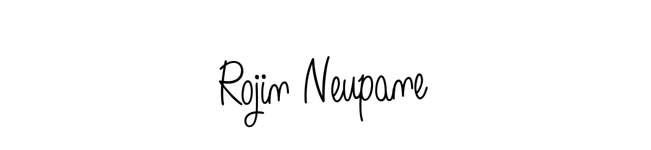 Use a signature maker to create a handwritten signature online. With this signature software, you can design (Angelique-Rose-font-FFP) your own signature for name Rojin Neupane. Rojin Neupane signature style 5 images and pictures png