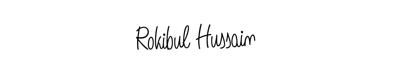 How to make Rokibul Hussain name signature. Use Angelique-Rose-font-FFP style for creating short signs online. This is the latest handwritten sign. Rokibul Hussain signature style 5 images and pictures png