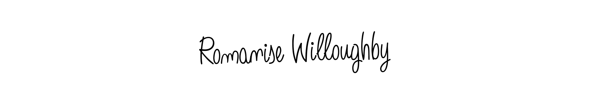 Angelique-Rose-font-FFP is a professional signature style that is perfect for those who want to add a touch of class to their signature. It is also a great choice for those who want to make their signature more unique. Get Romanise Willoughby name to fancy signature for free. Romanise Willoughby signature style 5 images and pictures png