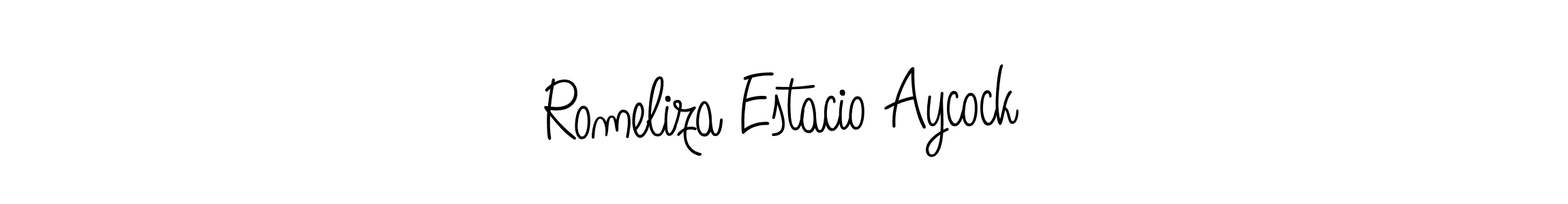 You should practise on your own different ways (Angelique-Rose-font-FFP) to write your name (Romeliza Estacio Aycock) in signature. don't let someone else do it for you. Romeliza Estacio Aycock signature style 5 images and pictures png