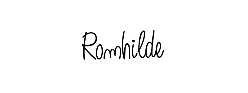 You should practise on your own different ways (Angelique-Rose-font-FFP) to write your name (Romhilde) in signature. don't let someone else do it for you. Romhilde signature style 5 images and pictures png