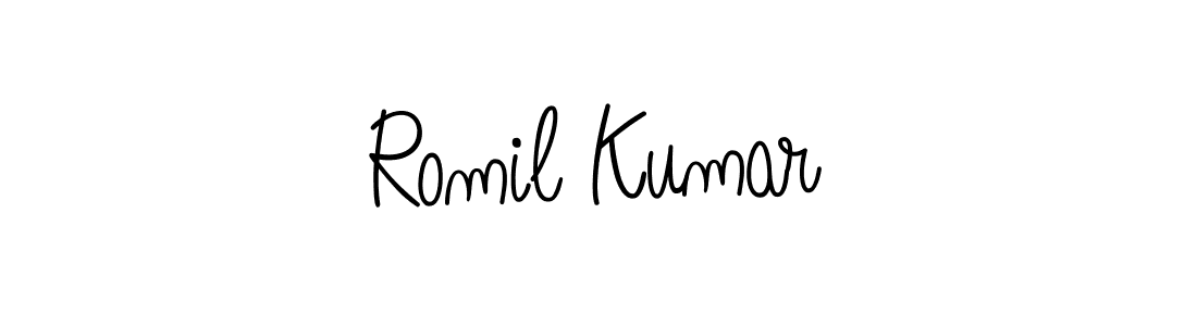 The best way (Angelique-Rose-font-FFP) to make a short signature is to pick only two or three words in your name. The name Romil Kumar include a total of six letters. For converting this name. Romil Kumar signature style 5 images and pictures png