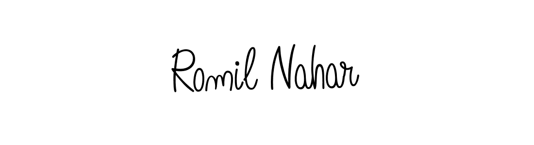 Romil Nahar stylish signature style. Best Handwritten Sign (Angelique-Rose-font-FFP) for my name. Handwritten Signature Collection Ideas for my name Romil Nahar. Romil Nahar signature style 5 images and pictures png