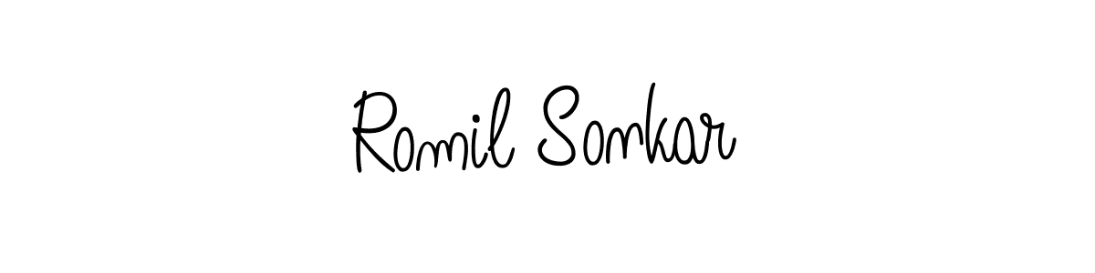 Use a signature maker to create a handwritten signature online. With this signature software, you can design (Angelique-Rose-font-FFP) your own signature for name Romil Sonkar. Romil Sonkar signature style 5 images and pictures png