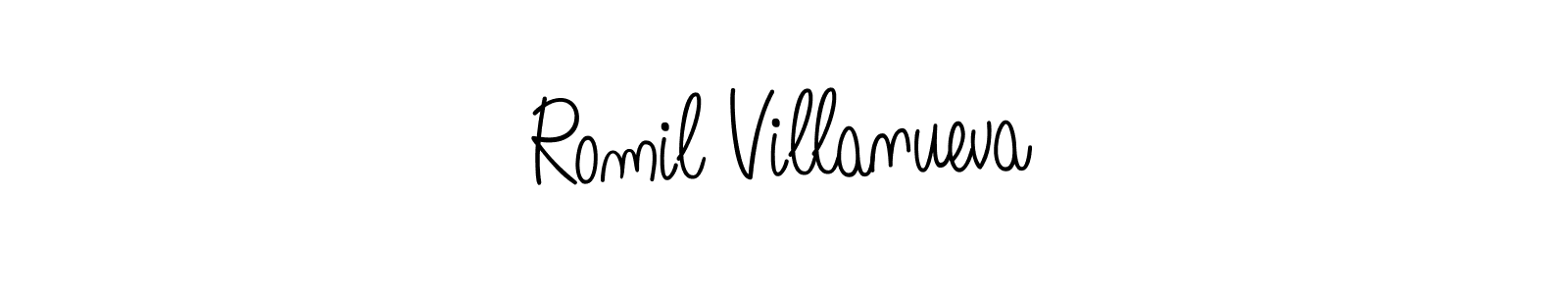 The best way (Angelique-Rose-font-FFP) to make a short signature is to pick only two or three words in your name. The name Romil Villanueva include a total of six letters. For converting this name. Romil Villanueva signature style 5 images and pictures png