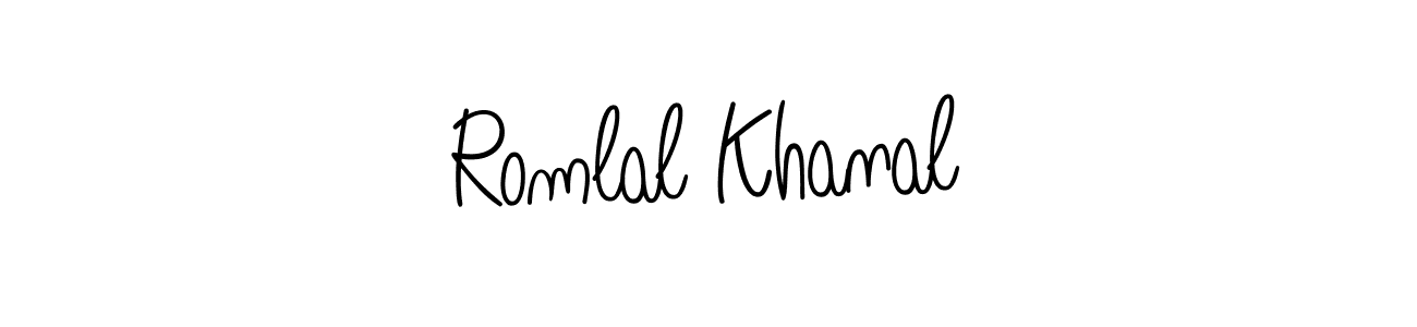 Use a signature maker to create a handwritten signature online. With this signature software, you can design (Angelique-Rose-font-FFP) your own signature for name Romlal Khanal. Romlal Khanal signature style 5 images and pictures png