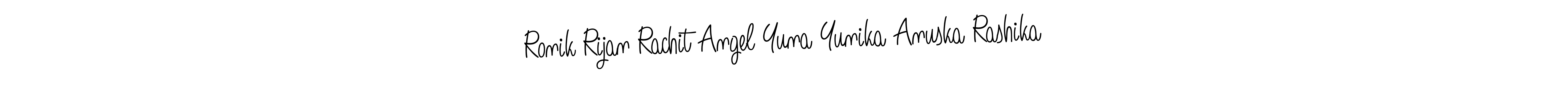 You should practise on your own different ways (Angelique-Rose-font-FFP) to write your name (Ronik Rijan Rachit Angel Yuna Yunika Anuska Rashika) in signature. don't let someone else do it for you. Ronik Rijan Rachit Angel Yuna Yunika Anuska Rashika signature style 5 images and pictures png