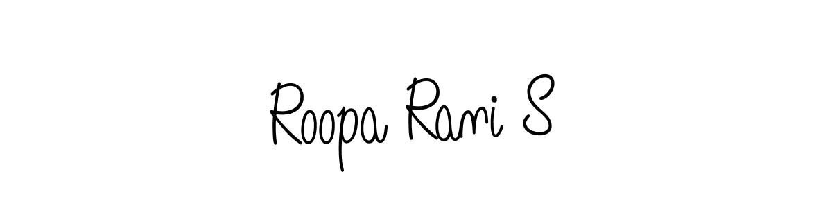 You should practise on your own different ways (Angelique-Rose-font-FFP) to write your name (Roopa Rani S) in signature. don't let someone else do it for you. Roopa Rani S signature style 5 images and pictures png