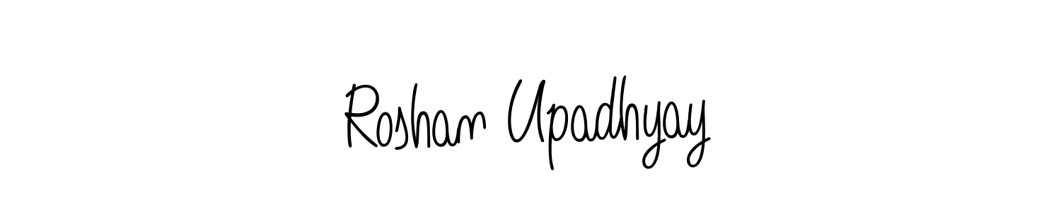 You should practise on your own different ways (Angelique-Rose-font-FFP) to write your name (Roshan Upadhyay) in signature. don't let someone else do it for you. Roshan Upadhyay signature style 5 images and pictures png