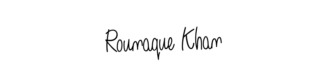 Use a signature maker to create a handwritten signature online. With this signature software, you can design (Angelique-Rose-font-FFP) your own signature for name Rounaque Khan. Rounaque Khan signature style 5 images and pictures png