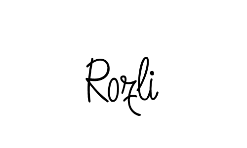 Make a beautiful signature design for name Rozli. With this signature (Angelique-Rose-font-FFP) style, you can create a handwritten signature for free. Rozli signature style 5 images and pictures png