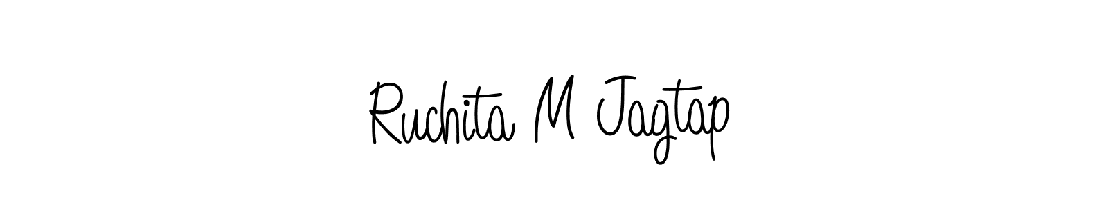 You should practise on your own different ways (Angelique-Rose-font-FFP) to write your name (Ruchita M Jagtap) in signature. don't let someone else do it for you. Ruchita M Jagtap signature style 5 images and pictures png