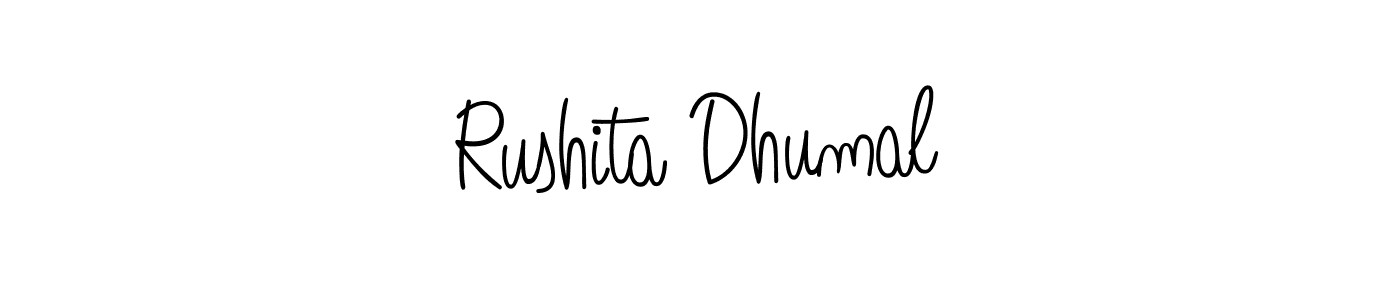 The best way (Angelique-Rose-font-FFP) to make a short signature is to pick only two or three words in your name. The name Rushita Dhumal include a total of six letters. For converting this name. Rushita Dhumal signature style 5 images and pictures png