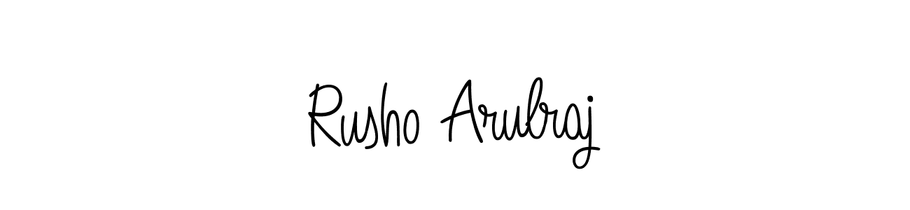 You should practise on your own different ways (Angelique-Rose-font-FFP) to write your name (Rusho Arulraj) in signature. don't let someone else do it for you. Rusho Arulraj signature style 5 images and pictures png