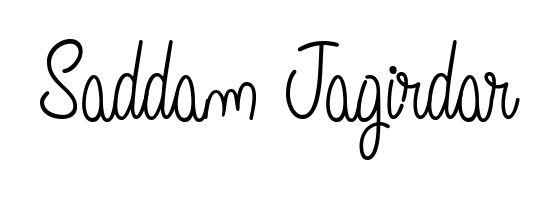 Express your personality with a custom Saddam Jagirdar signature crafted with Angelique-Rose-font-FFP typography. Free transparent PNG download available. Saddam Jagirdar signature style 5 images and pictures png