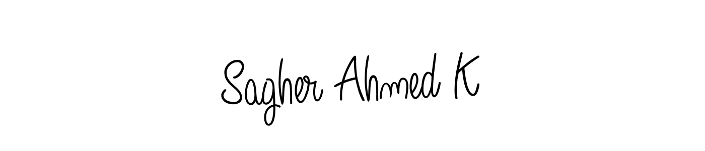 You should practise on your own different ways (Angelique-Rose-font-FFP) to write your name (Sagher Ahmed K) in signature. don't let someone else do it for you. Sagher Ahmed K signature style 5 images and pictures png