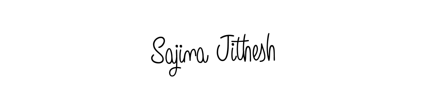 You should practise on your own different ways (Angelique-Rose-font-FFP) to write your name (Sajina Jithesh) in signature. don't let someone else do it for you. Sajina Jithesh signature style 5 images and pictures png