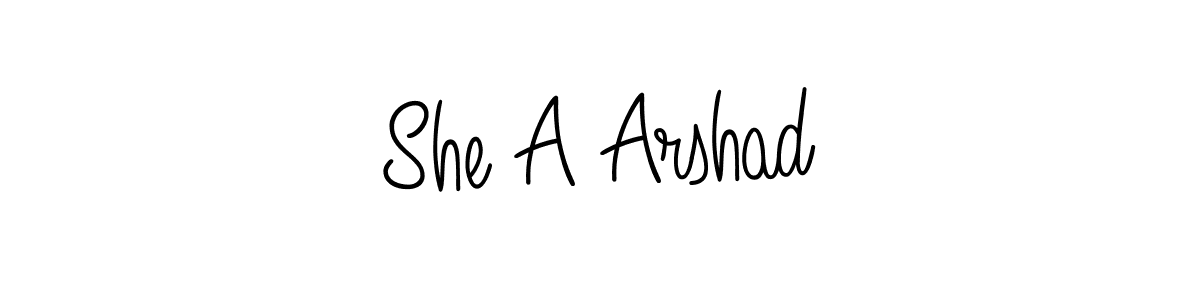 Design your own signature with our free online signature maker. With this signature software, you can create a handwritten (Angelique-Rose-font-FFP) signature for name She A Arshad. She A Arshad signature style 5 images and pictures png