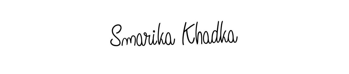 You should practise on your own different ways (Angelique-Rose-font-FFP) to write your name (Smarika Khadka) in signature. don't let someone else do it for you. Smarika Khadka signature style 5 images and pictures png