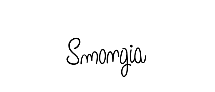 Make a beautiful signature design for name Smongia. With this signature (Angelique-Rose-font-FFP) style, you can create a handwritten signature for free. Smongia signature style 5 images and pictures png