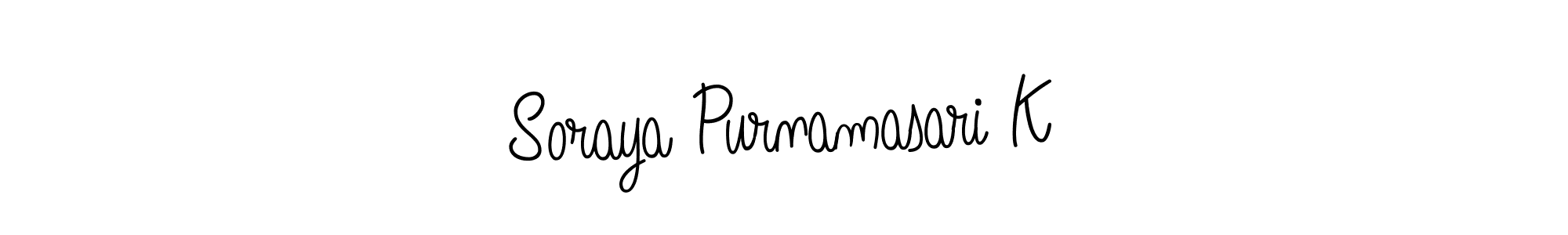 Make a beautiful signature design for name Soraya Purnamasari K. With this signature (Angelique-Rose-font-FFP) style, you can create a handwritten signature for free. Soraya Purnamasari K signature style 5 images and pictures png