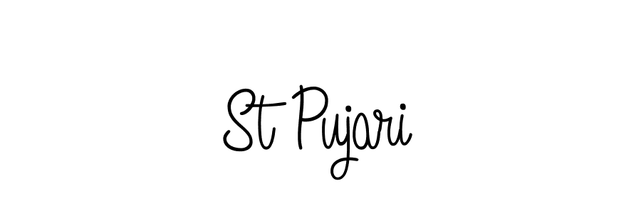 Make a beautiful signature design for name St Pujari. With this signature (Angelique-Rose-font-FFP) style, you can create a handwritten signature for free. St Pujari signature style 5 images and pictures png