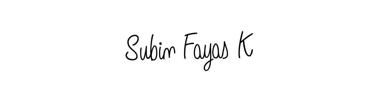 Use a signature maker to create a handwritten signature online. With this signature software, you can design (Angelique-Rose-font-FFP) your own signature for name Subin Fayas K. Subin Fayas K signature style 5 images and pictures png