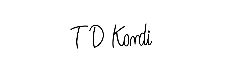 How to make T D Kondi name signature. Use Angelique-Rose-font-FFP style for creating short signs online. This is the latest handwritten sign. T D Kondi signature style 5 images and pictures png