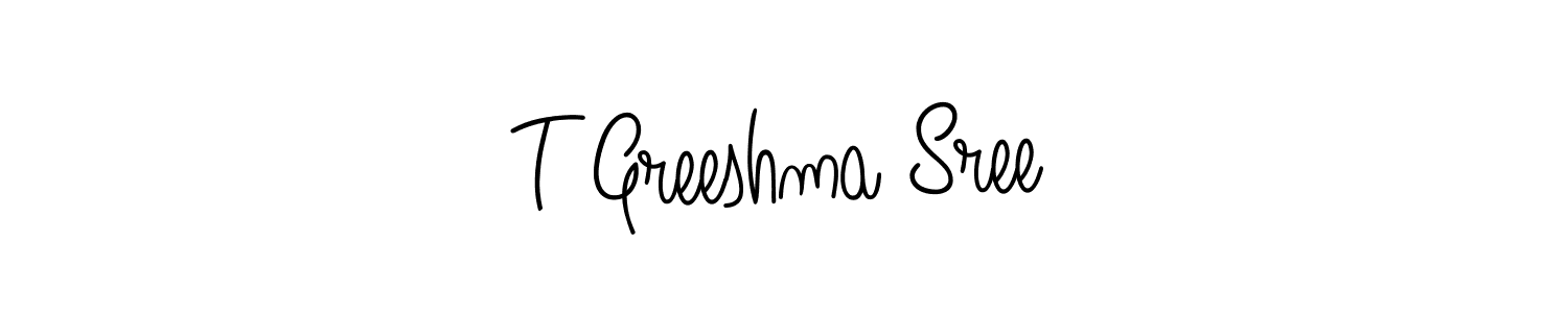 Create a beautiful signature design for name T Greeshma Sree. With this signature (Angelique-Rose-font-FFP) fonts, you can make a handwritten signature for free. T Greeshma Sree signature style 5 images and pictures png