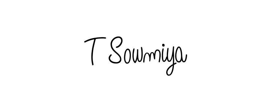 Make a beautiful signature design for name T Sowmiya. With this signature (Angelique-Rose-font-FFP) style, you can create a handwritten signature for free. T Sowmiya signature style 5 images and pictures png