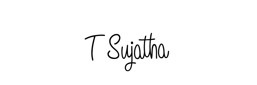 Make a beautiful signature design for name T Sujatha. With this signature (Angelique-Rose-font-FFP) style, you can create a handwritten signature for free. T Sujatha signature style 5 images and pictures png