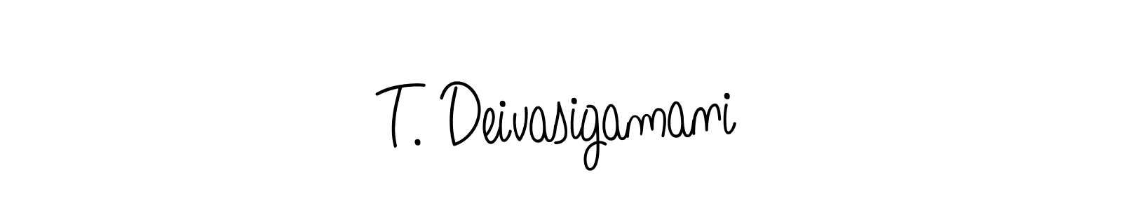 Use a signature maker to create a handwritten signature online. With this signature software, you can design (Angelique-Rose-font-FFP) your own signature for name T. Deivasigamani. T. Deivasigamani signature style 5 images and pictures png