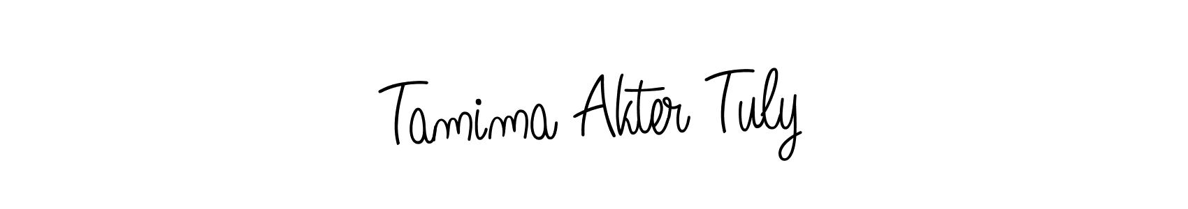 You should practise on your own different ways (Angelique-Rose-font-FFP) to write your name (Tamima Akter Tuly) in signature. don't let someone else do it for you. Tamima Akter Tuly signature style 5 images and pictures png
