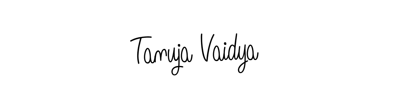 if you are searching for the best signature style for your name Tanuja Vaidya. so please give up your signature search. here we have designed multiple signature styles  using Angelique-Rose-font-FFP. Tanuja Vaidya signature style 5 images and pictures png