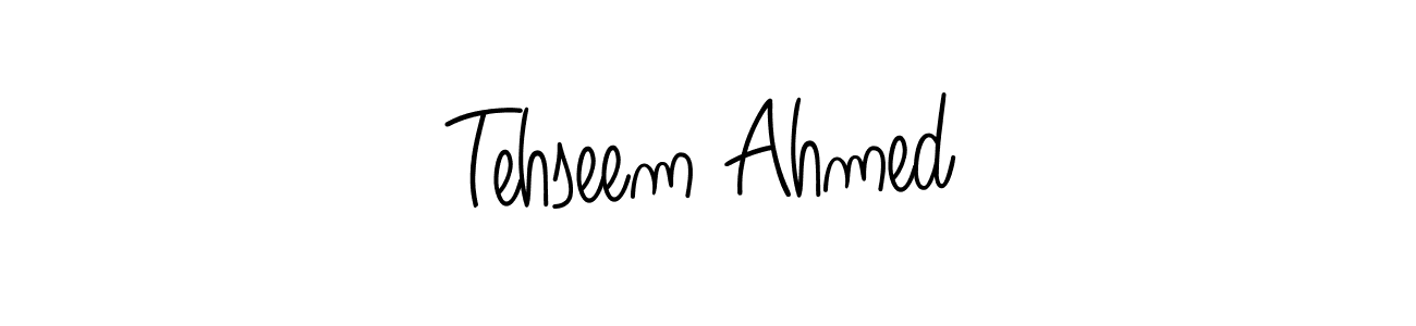 You should practise on your own different ways (Angelique-Rose-font-FFP) to write your name (Tehseem Ahmed) in signature. don't let someone else do it for you. Tehseem Ahmed signature style 5 images and pictures png