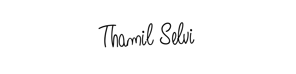 You should practise on your own different ways (Angelique-Rose-font-FFP) to write your name (Thamil Selvi) in signature. don't let someone else do it for you. Thamil Selvi signature style 5 images and pictures png