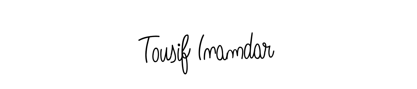 You should practise on your own different ways (Angelique-Rose-font-FFP) to write your name (Tousif Inamdar) in signature. don't let someone else do it for you. Tousif Inamdar signature style 5 images and pictures png