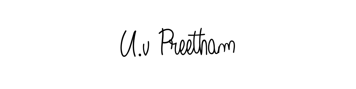 How to make U.v Preetham name signature. Use Angelique-Rose-font-FFP style for creating short signs online. This is the latest handwritten sign. U.v Preetham signature style 5 images and pictures png