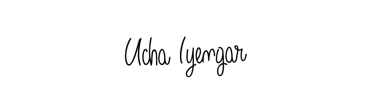 You should practise on your own different ways (Angelique-Rose-font-FFP) to write your name (Ucha Iyengar) in signature. don't let someone else do it for you. Ucha Iyengar signature style 5 images and pictures png