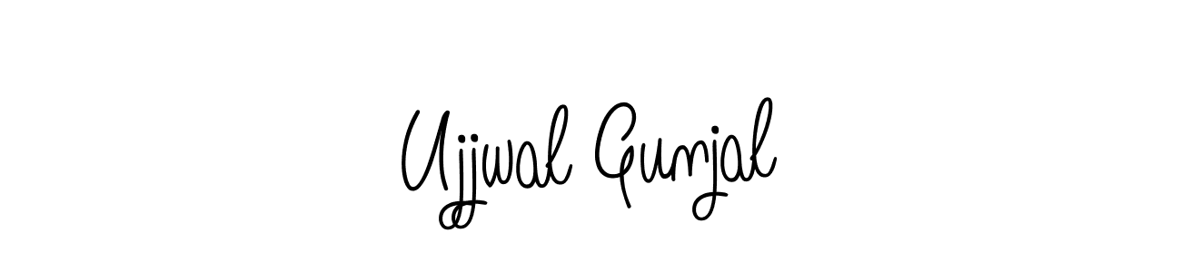 You should practise on your own different ways (Angelique-Rose-font-FFP) to write your name (Ujjwal Gunjal) in signature. don't let someone else do it for you. Ujjwal Gunjal signature style 5 images and pictures png