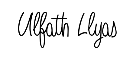 A timeless handwritten aesthetic for Ulfath Llyas. The Angelique-Rose-font-FFP font gives your signature a handcrafted feel with natural curves. Ulfath Llyas signature style 5 images and pictures png