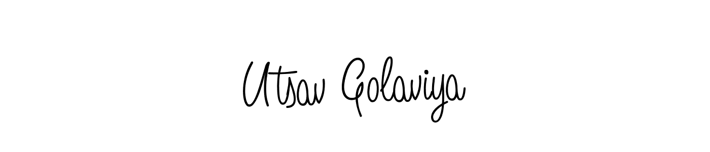 You should practise on your own different ways (Angelique-Rose-font-FFP) to write your name (Utsav Golaviya) in signature. don't let someone else do it for you. Utsav Golaviya signature style 5 images and pictures png