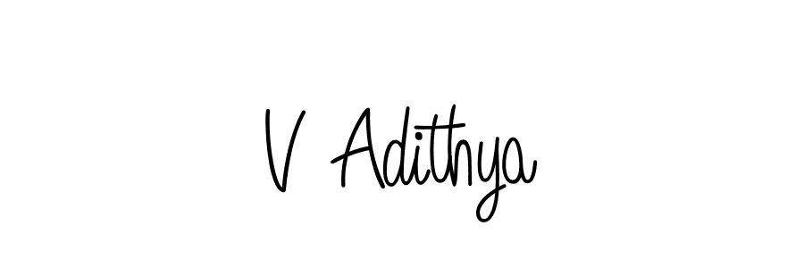 How to make V Adithya name signature. Use Angelique-Rose-font-FFP style for creating short signs online. This is the latest handwritten sign. V Adithya signature style 5 images and pictures png
