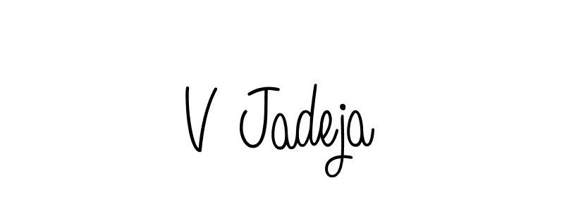 Also we have V Jadeja name is the best signature style. Create professional handwritten signature collection using Angelique-Rose-font-FFP autograph style. V Jadeja signature style 5 images and pictures png