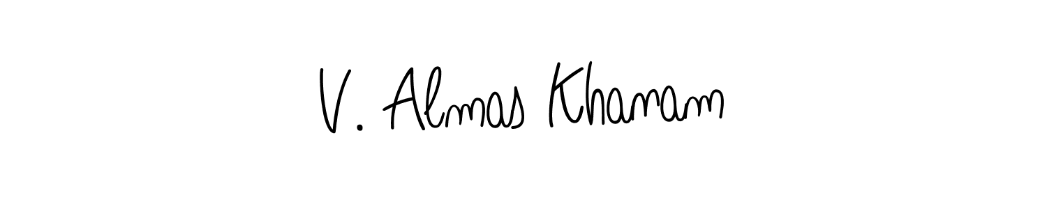 Angelique-Rose-font-FFP is a professional signature style that is perfect for those who want to add a touch of class to their signature. It is also a great choice for those who want to make their signature more unique. Get V. Almas Khanam name to fancy signature for free. V. Almas Khanam signature style 5 images and pictures png