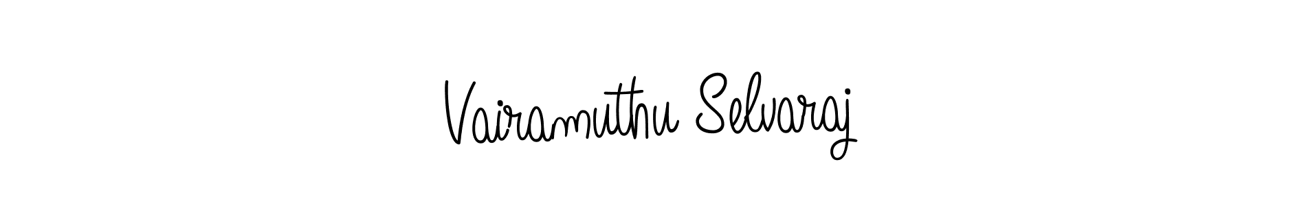 You should practise on your own different ways (Angelique-Rose-font-FFP) to write your name (Vairamuthu Selvaraj) in signature. don't let someone else do it for you. Vairamuthu Selvaraj signature style 5 images and pictures png